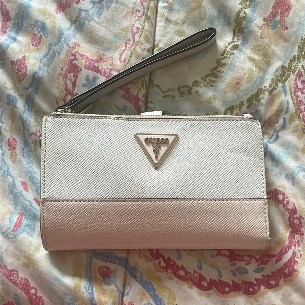 Guess White Clutch Wristlet with Structured Design